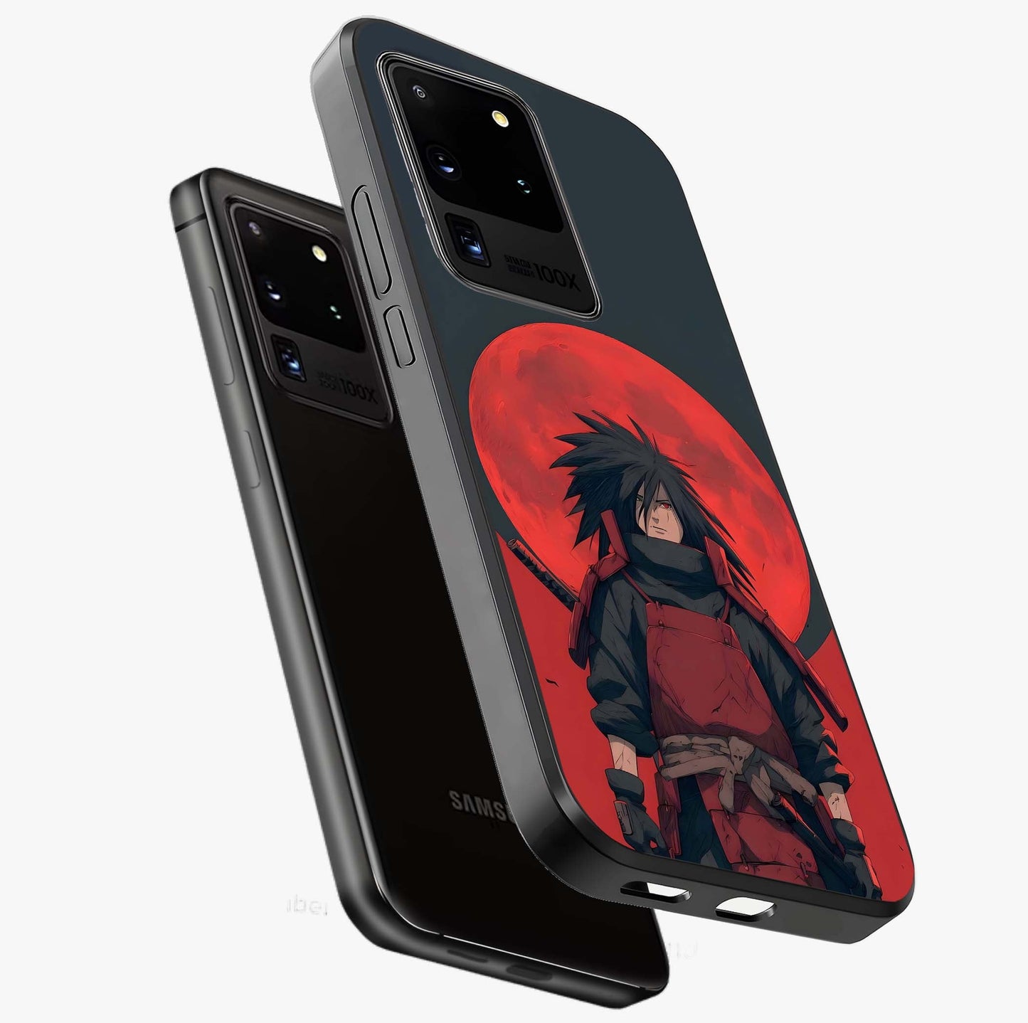 Crimson Moon Warlord Glass Case displayed in angled mockup highlighting dramatic crimson moon design with fantasy aesthetic.