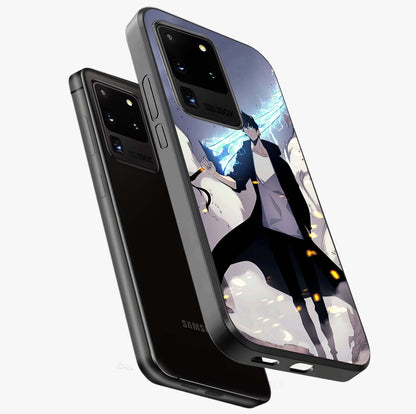 Dark Lightning Anime Warrior Glass Case displayed in angled mockup highlighting powerful lightning themed anime illustration.