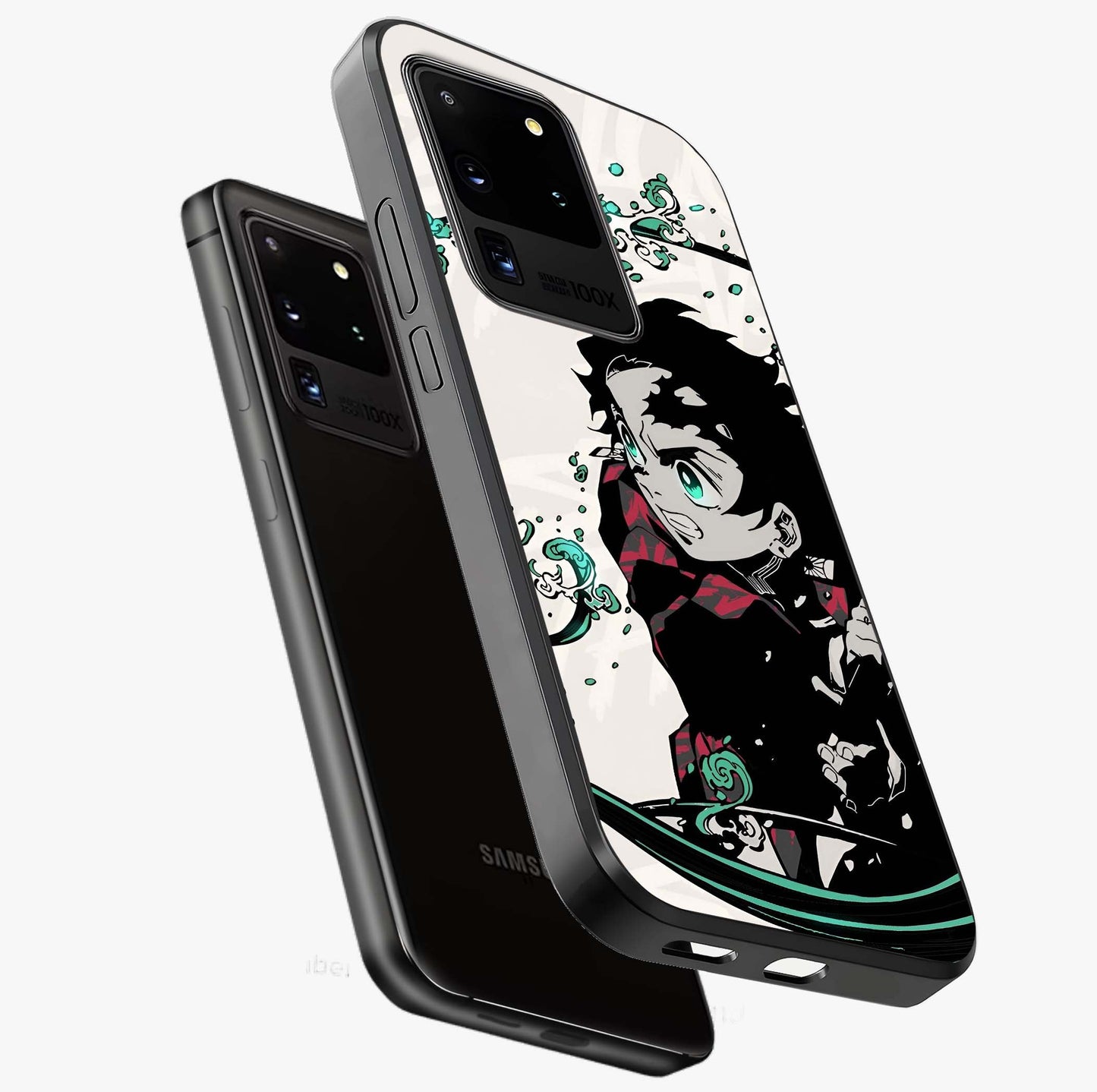 Demon Slayer Glass Case displayed in angled mockup highlighting dramatic anime character design with action aesthetic.