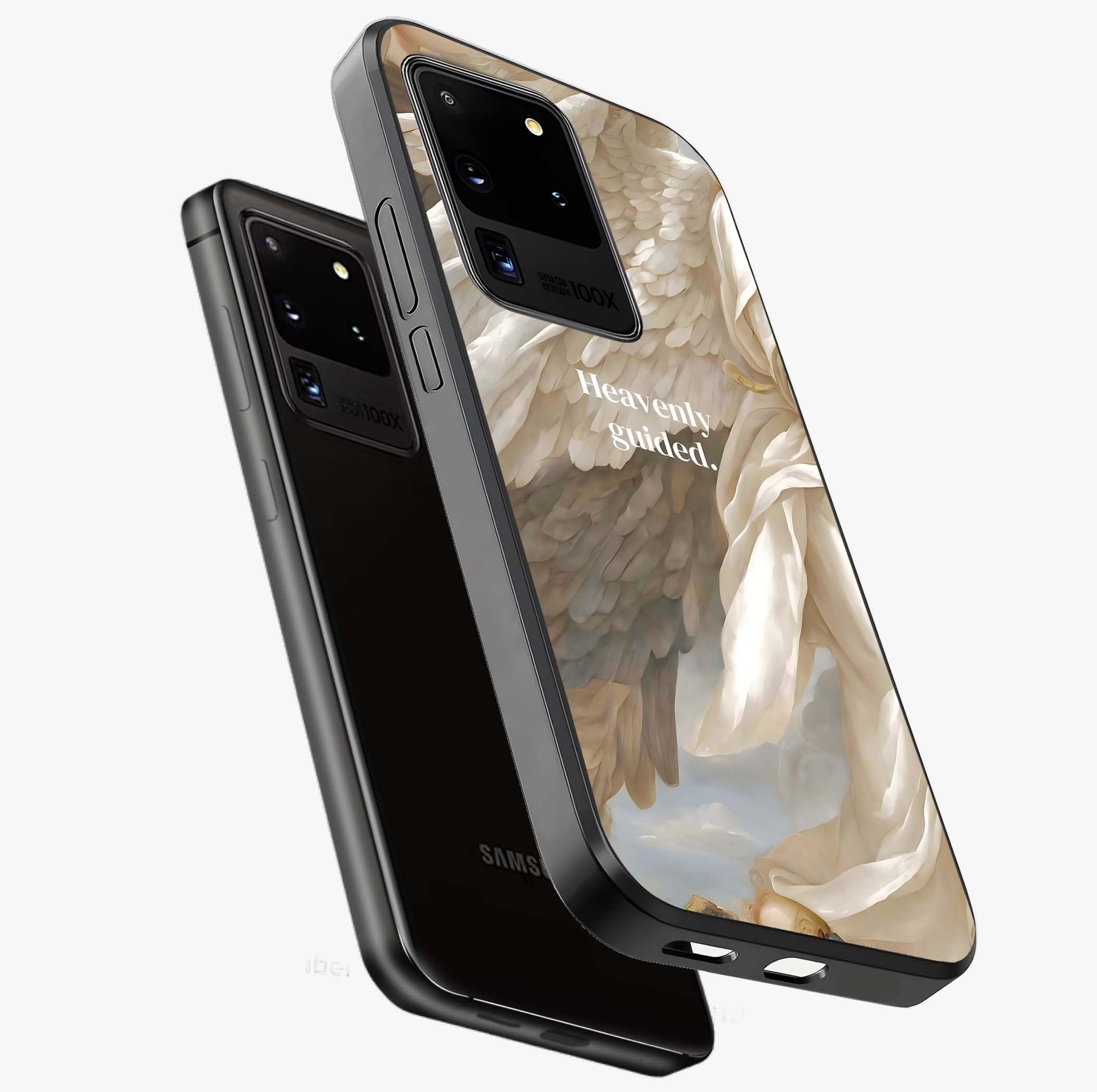 Divine Winged Grace Glass Case displayed in angled mockup highlighting graceful wing design with divine aesthetic style.