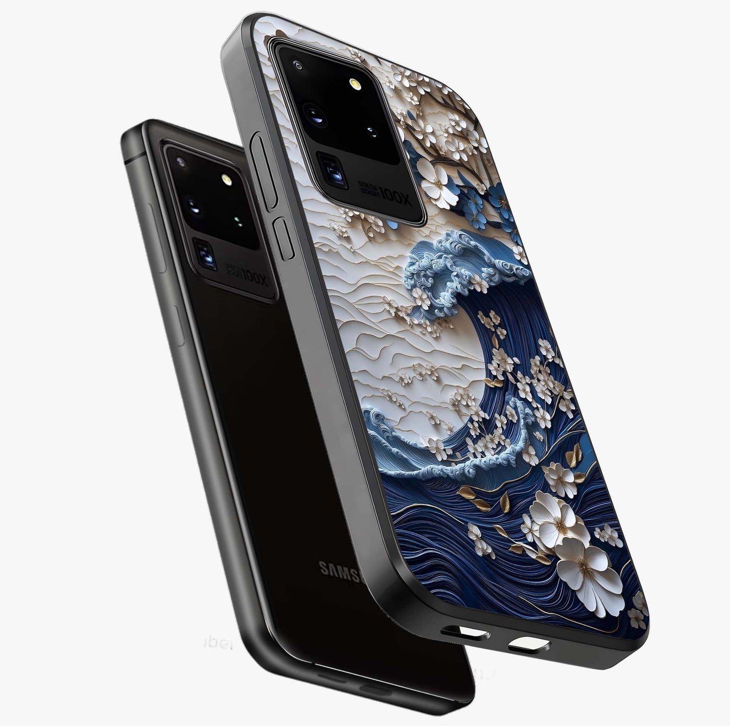 Floral Wave Origami Glass Case displayed in angled mockup highlighting geometric origami flower design with modern aesthetic style.
