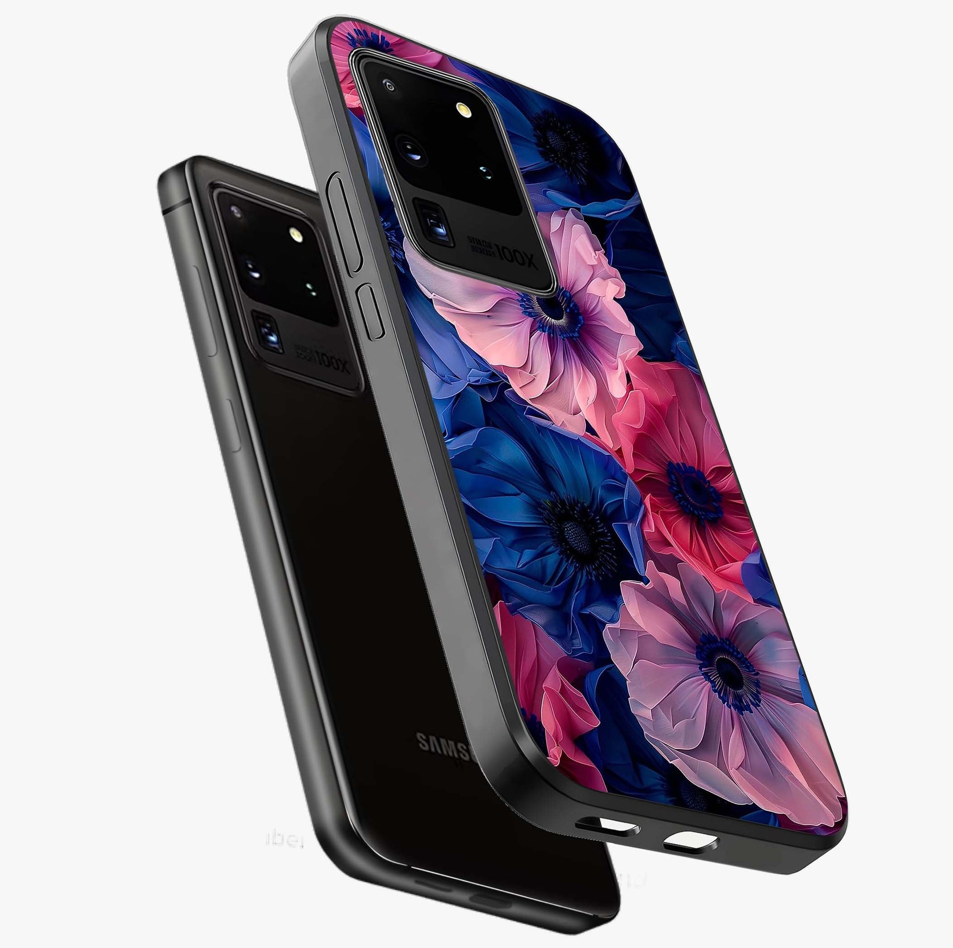 Flower Paper Art Pattern Glass Case displayed in angled mockup highlighting layered paper flower design with artistic aesthetic.