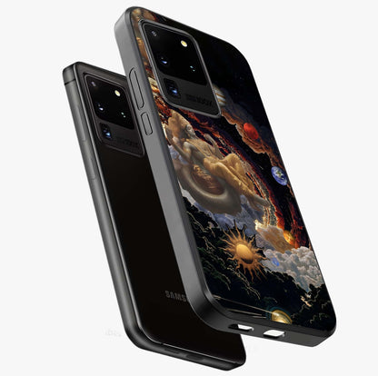 Galactic Divine God Glass Case displayed in angled mockup highlighting powerful celestial deity illustration with galactic aesthetic.