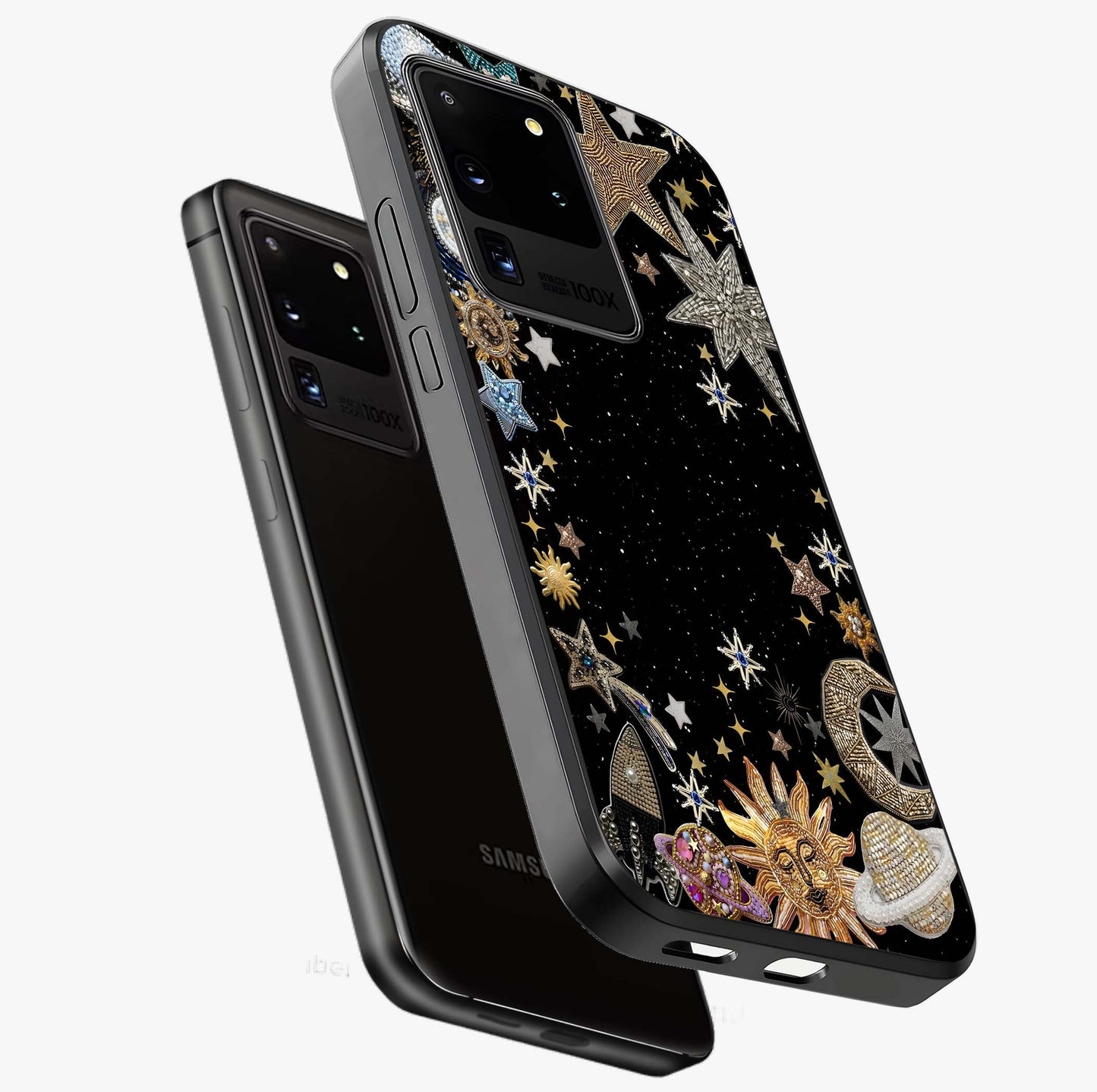 Galactic Jewel Stars Glass Case displayed in angled mockup highlighting shining celestial star design with cosmic aesthetic style.