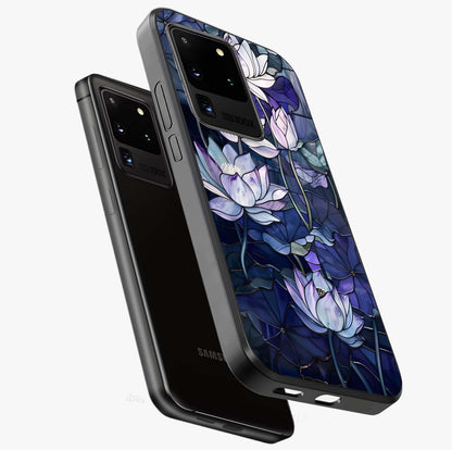 Gloss Petal Rush Glass Case displayed in angled mockup highlighting vibrant petal design with elegant floral aesthetic.