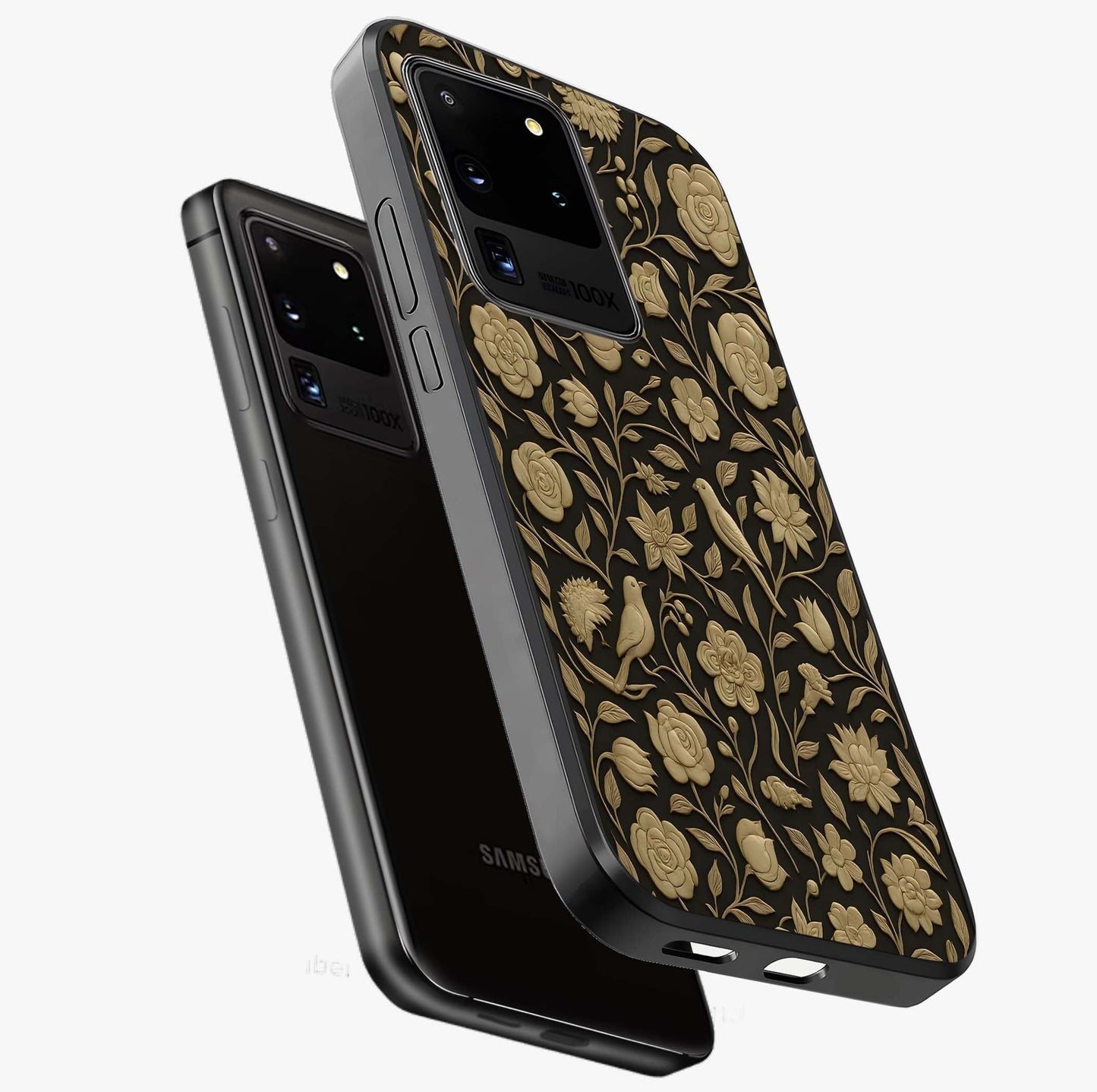 Golden Evil Eye Mandala Glass Case displayed in angled mockup highlighting protective evil eye symbol with golden mandala design.