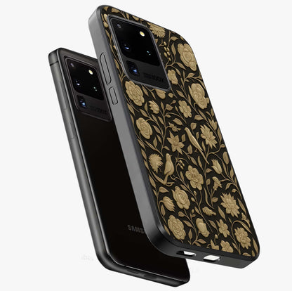 Golden Evil Eye Mandala Glass Case displayed in angled mockup highlighting protective evil eye symbol with golden mandala design.