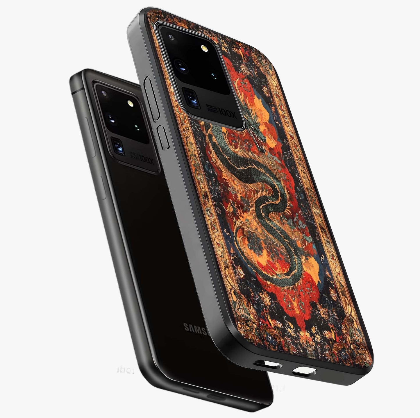 Inferno Dragon Soul Glass Case displayed in angled mockup highlighting powerful dragon illustration with inferno aesthetic.