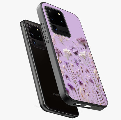 Lavender Blossom Dream Glass Case displayed in angled mockup highlighting dreamy lavender flower design with calming aesthetic style.