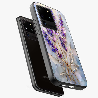 Lavender Dream Glow Glass Case displayed in angled mockup highlighting dreamy purple glow design with soft artistic style.