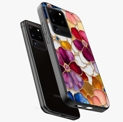 Marble Flower Pattern Glass Case displayed in angled mockup highlighting elegant marble floral design with modern aesthetic.