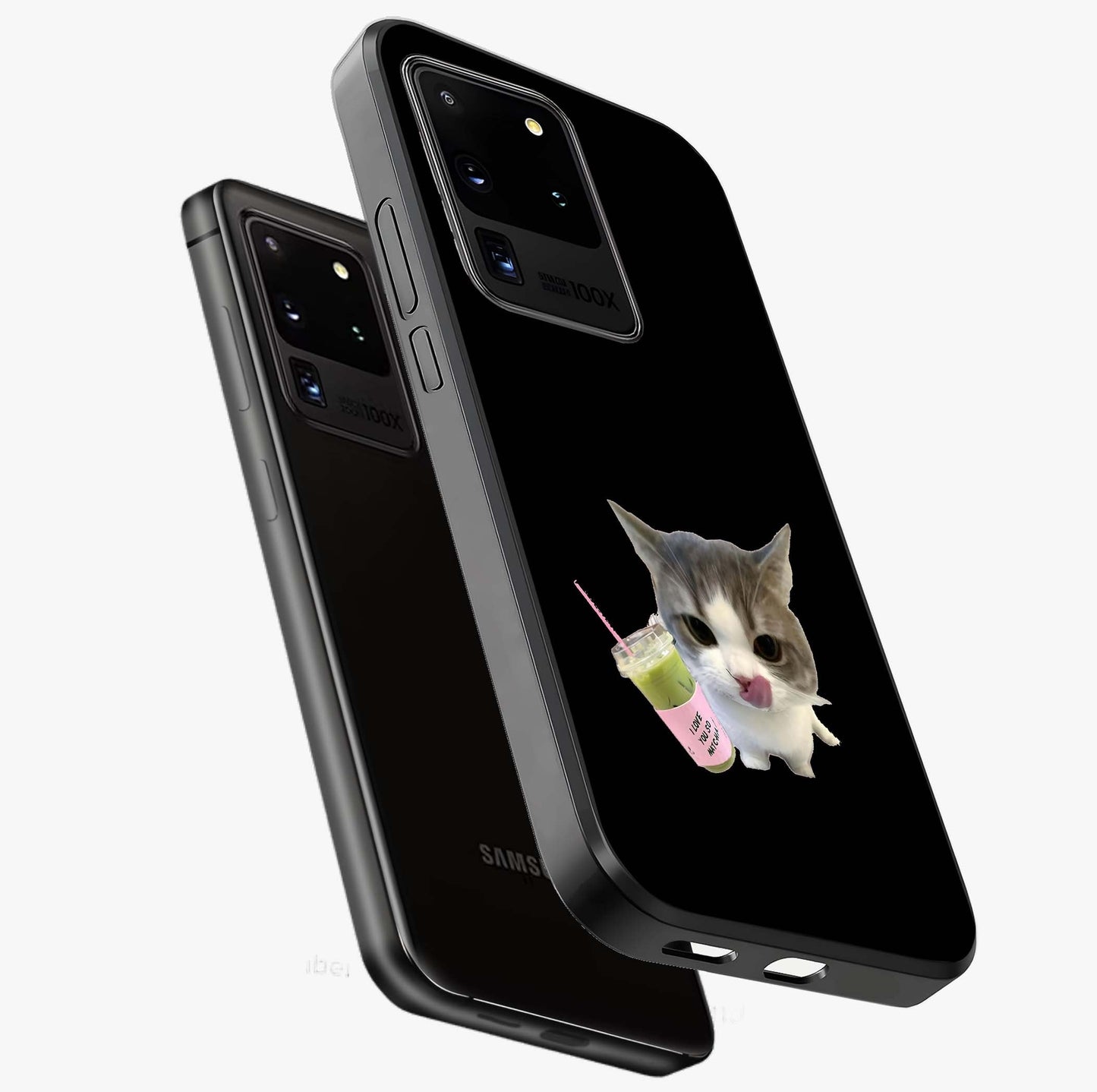 Matcha Cat Style Glass Case displayed in angled mockup highlighting playful feline design with pastel matcha aesthetic.