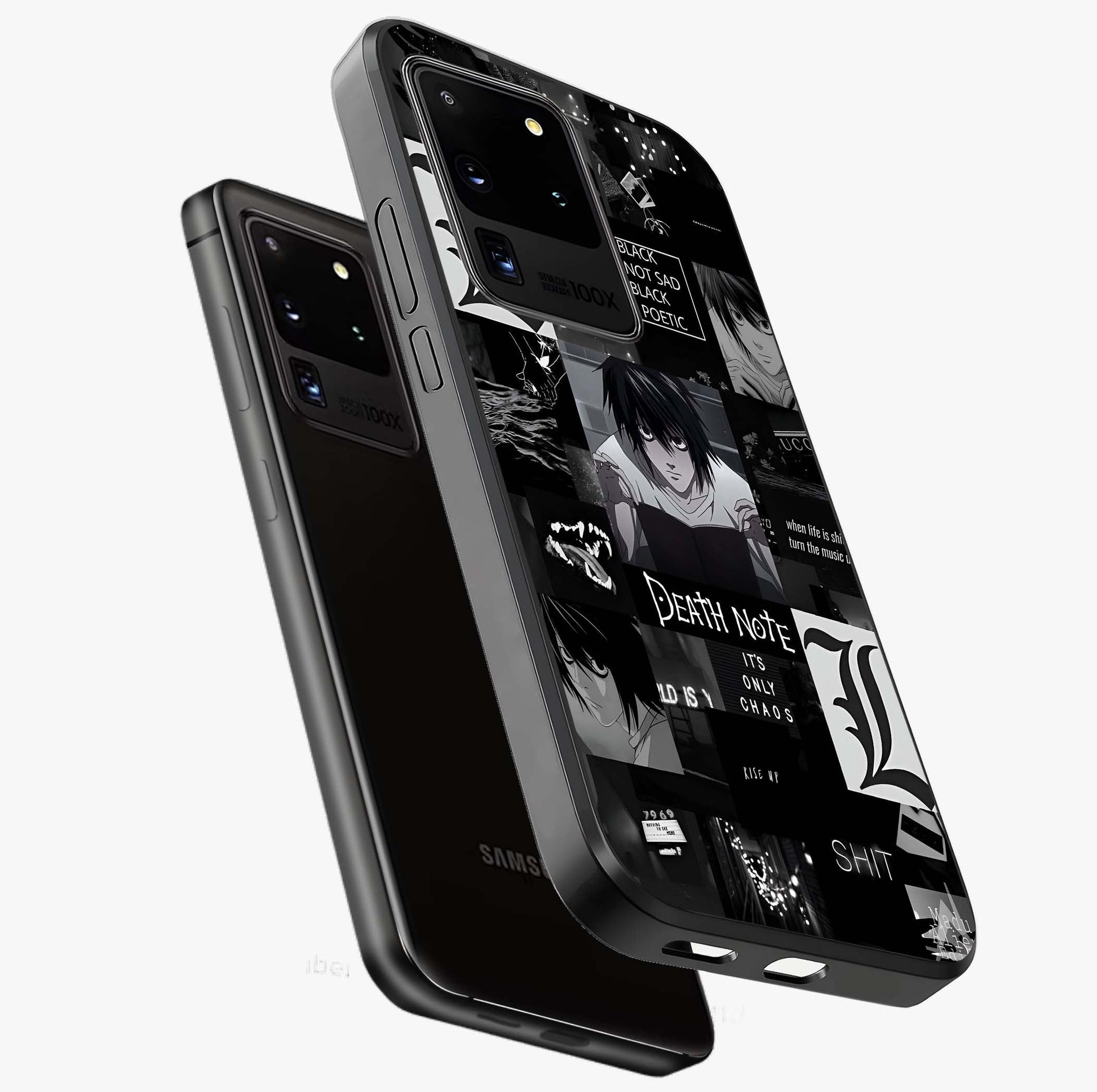 Midnight Chaos Mind Glass Case displayed in angled mockup highlighting chaotic artistic design with dramatic midnight aesthetic.