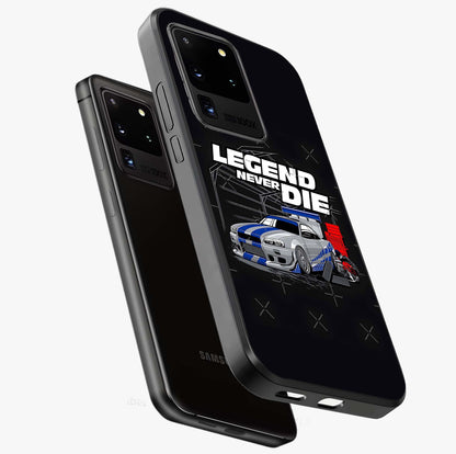Midnight Racing Legacy Glass Case displayed in angled mockup highlighting dynamic automotive design with bold midnight aesthetic.