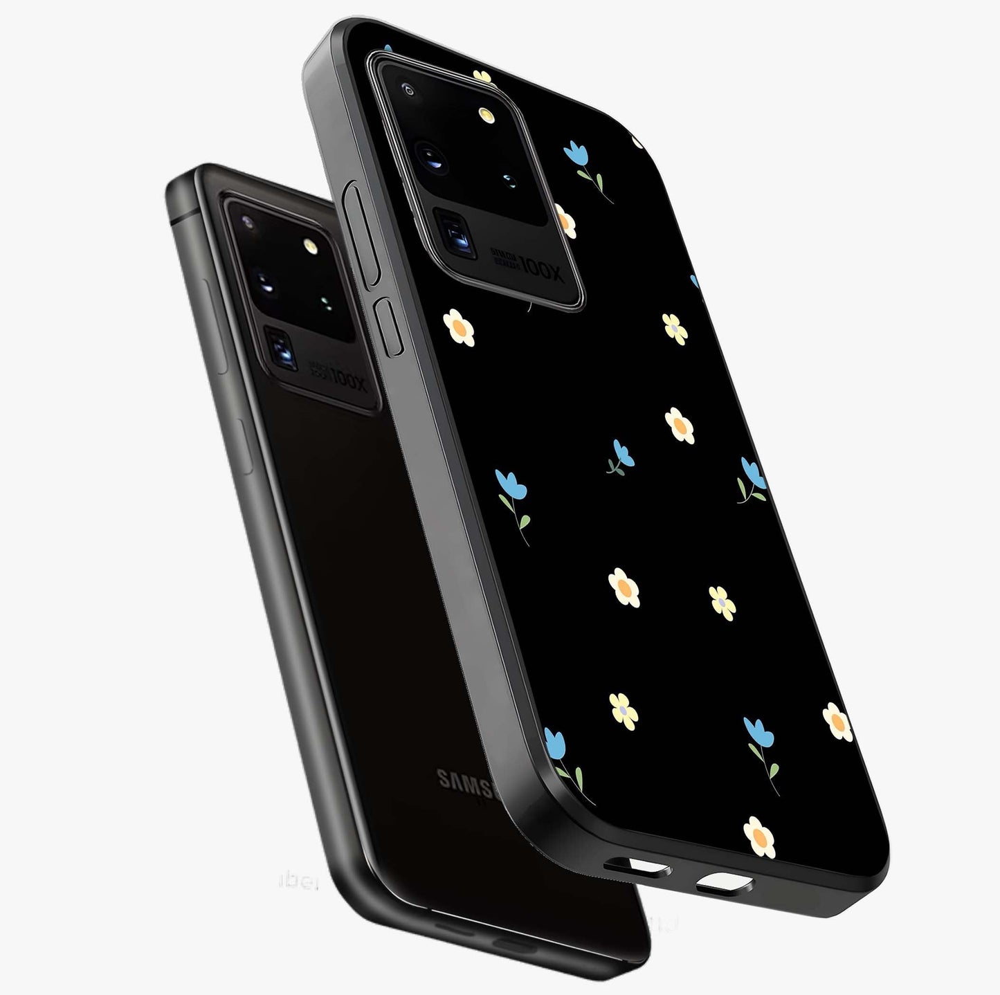 Minimal Petal Whispers Glass Case displayed in angled mockup highlighting delicate petal design with clean minimal aesthetic.