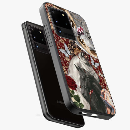 Moonlit Royal Stallion Glass Case displayed in angled mockup highlighting powerful stallion illustration with royal night aesthetic.