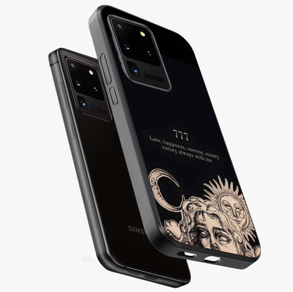 Mystic Victory Aura Glass Case displayed in angled mockup highlighting energetic aura design with bold mystical aesthetic.
