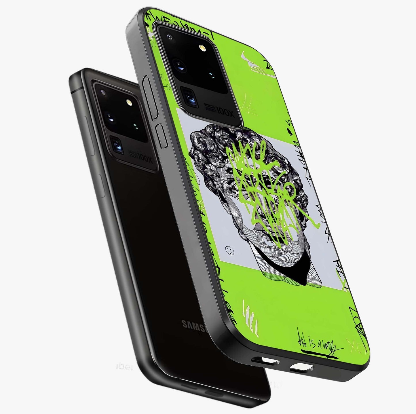 Neo Graffiti Rebellion Glass Case displayed in angled mockup highlighting urban street art design with rebellious aesthetic.