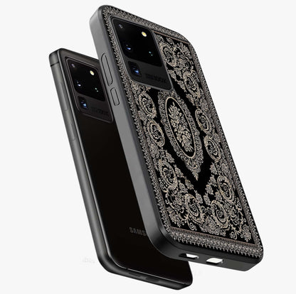 Noir Bloom Elegance Glass Case displayed in angled mockup highlighting refined flower design with stylish noir aesthetic.