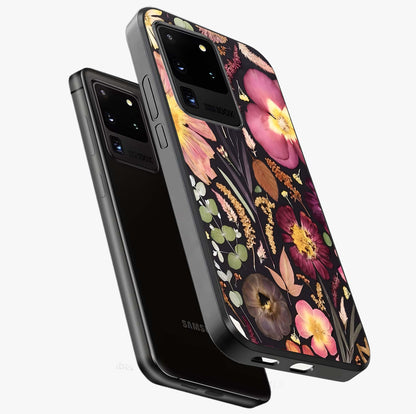 Petal Dream Tapestry Glass Case displayed in angled mockup highlighting decorative petal pattern with elegant botanical aesthetic.