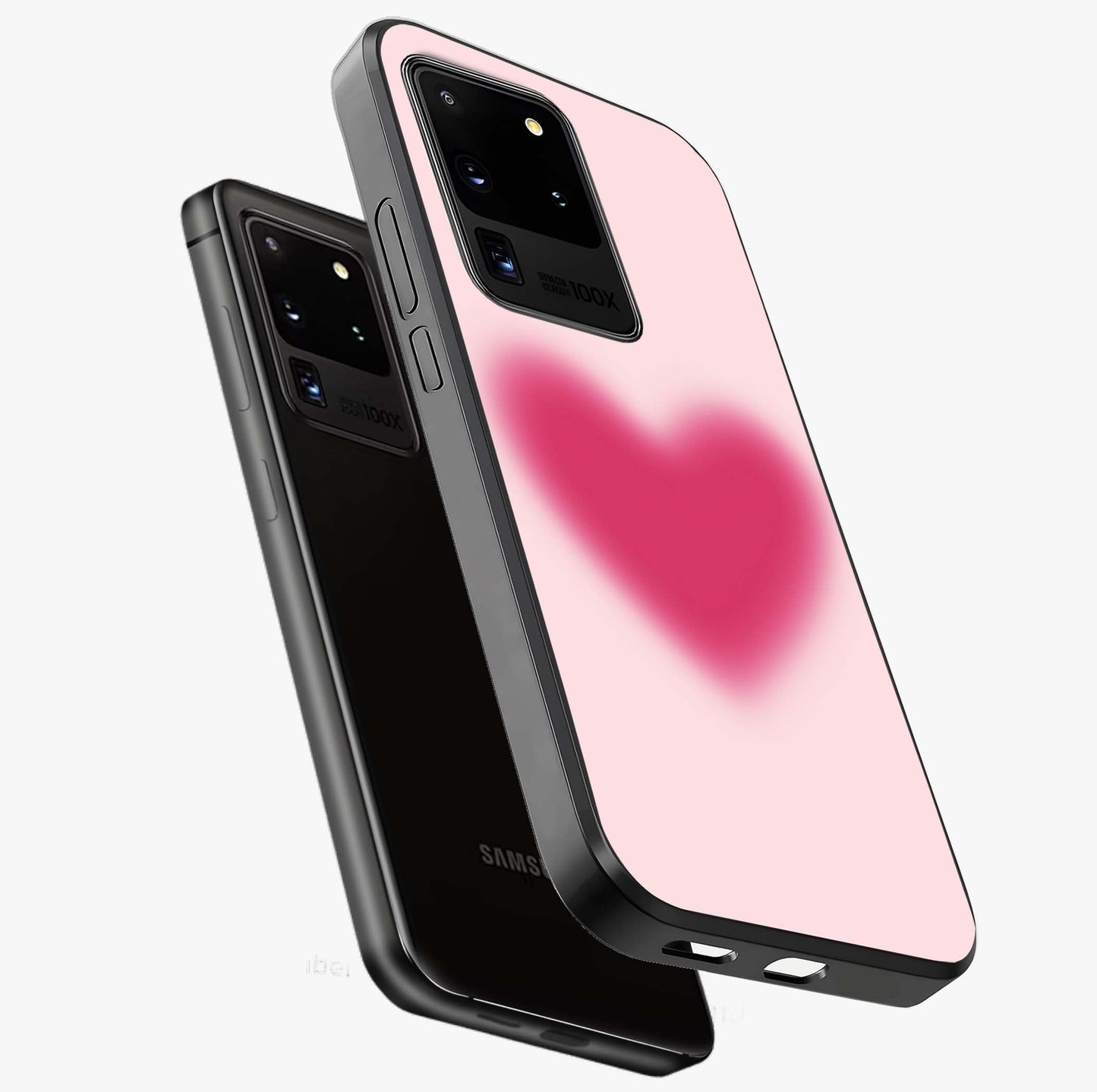 Pink Aura Heart Glass Case displayed in angled mockup highlighting vibrant pink heart design with dreamy aura aesthetic.
