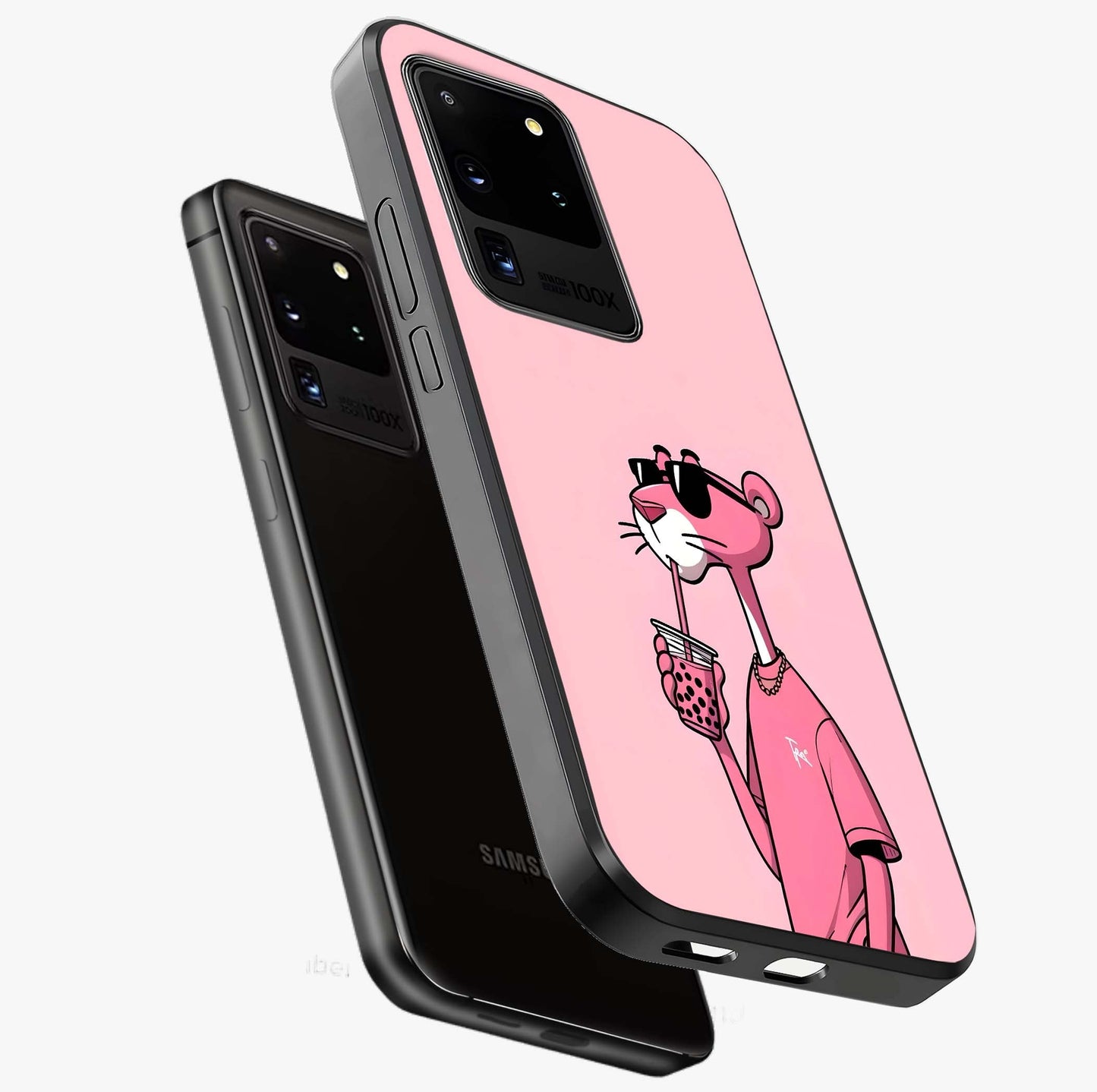 Pink Panther Glass Case displayed in angled mockup highlighting playful cartoon character design with vibrant pink aesthetic.