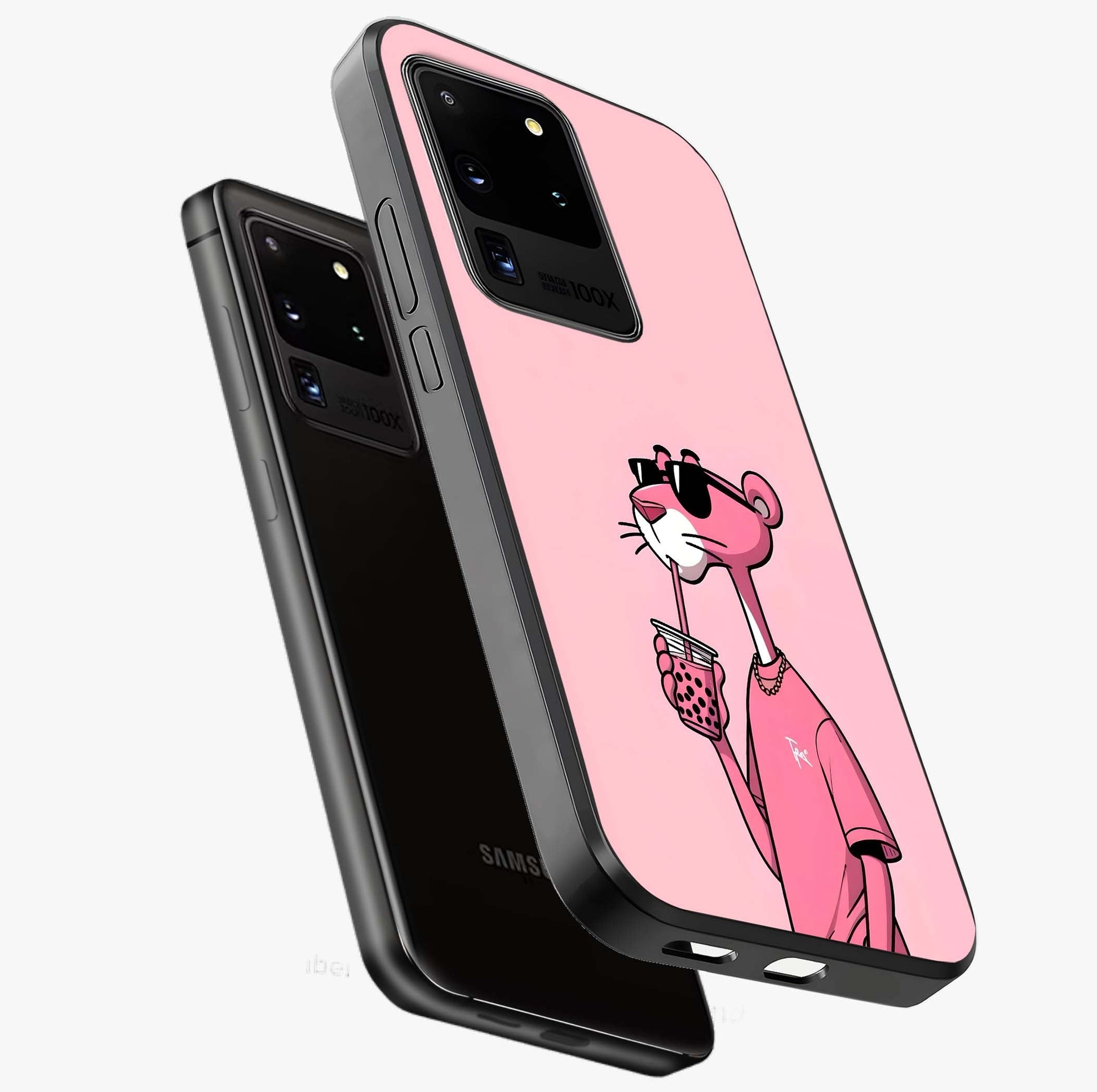 Pink Panther Glass Case displayed in angled mockup highlighting playful cartoon character design with vibrant pink aesthetic.