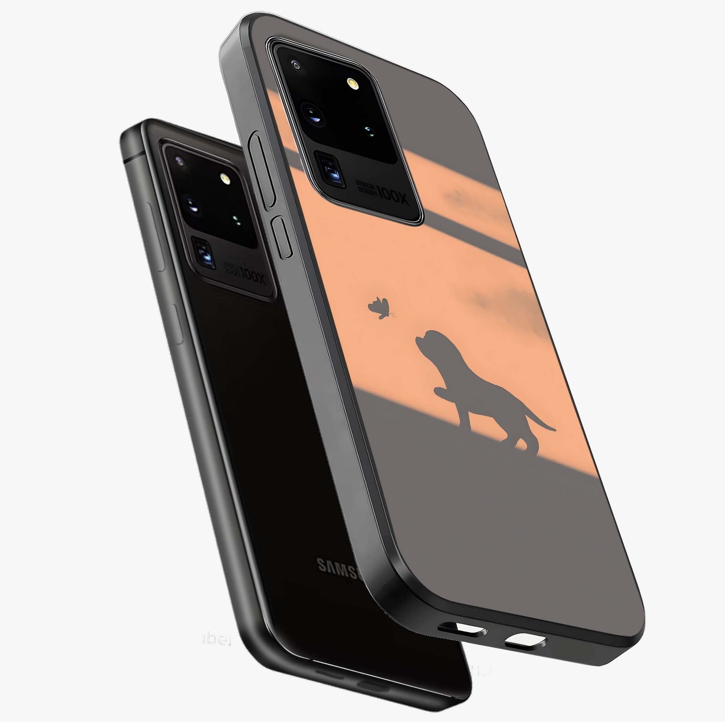 Puppy Shadow Art Glass Case displayed in angled mockup highlighting playful dog illustration with artistic shadow aesthetic.