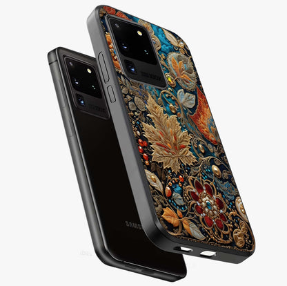 Royal Jewel Garden Glass Case displayed in angled mockup highlighting vibrant jewel inspired floral design with elegant aesthetic.