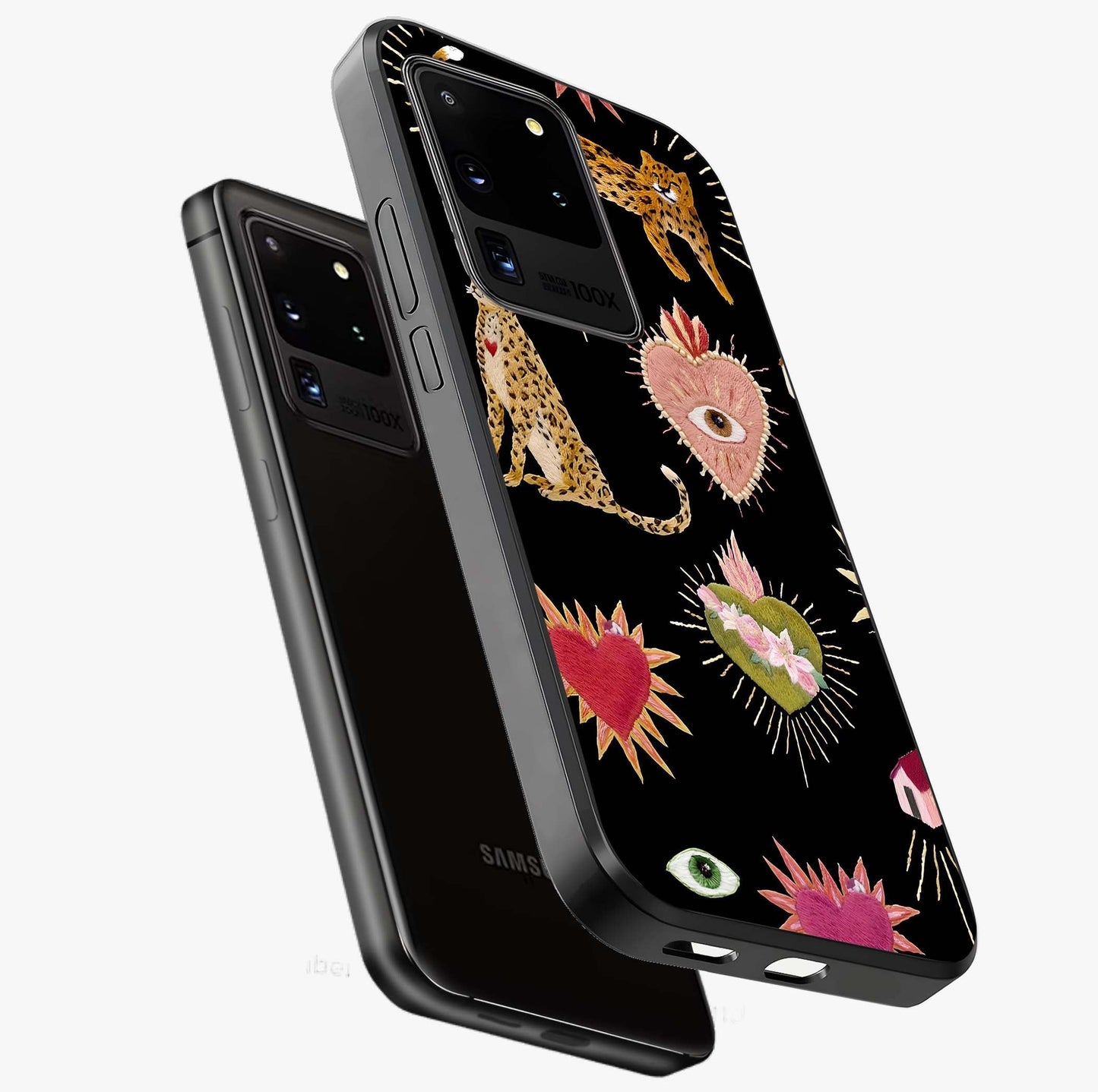 Sacred Jungle Heart Glass Case displayed in angled mockup highlighting lush tropical design with natural aesthetic style.