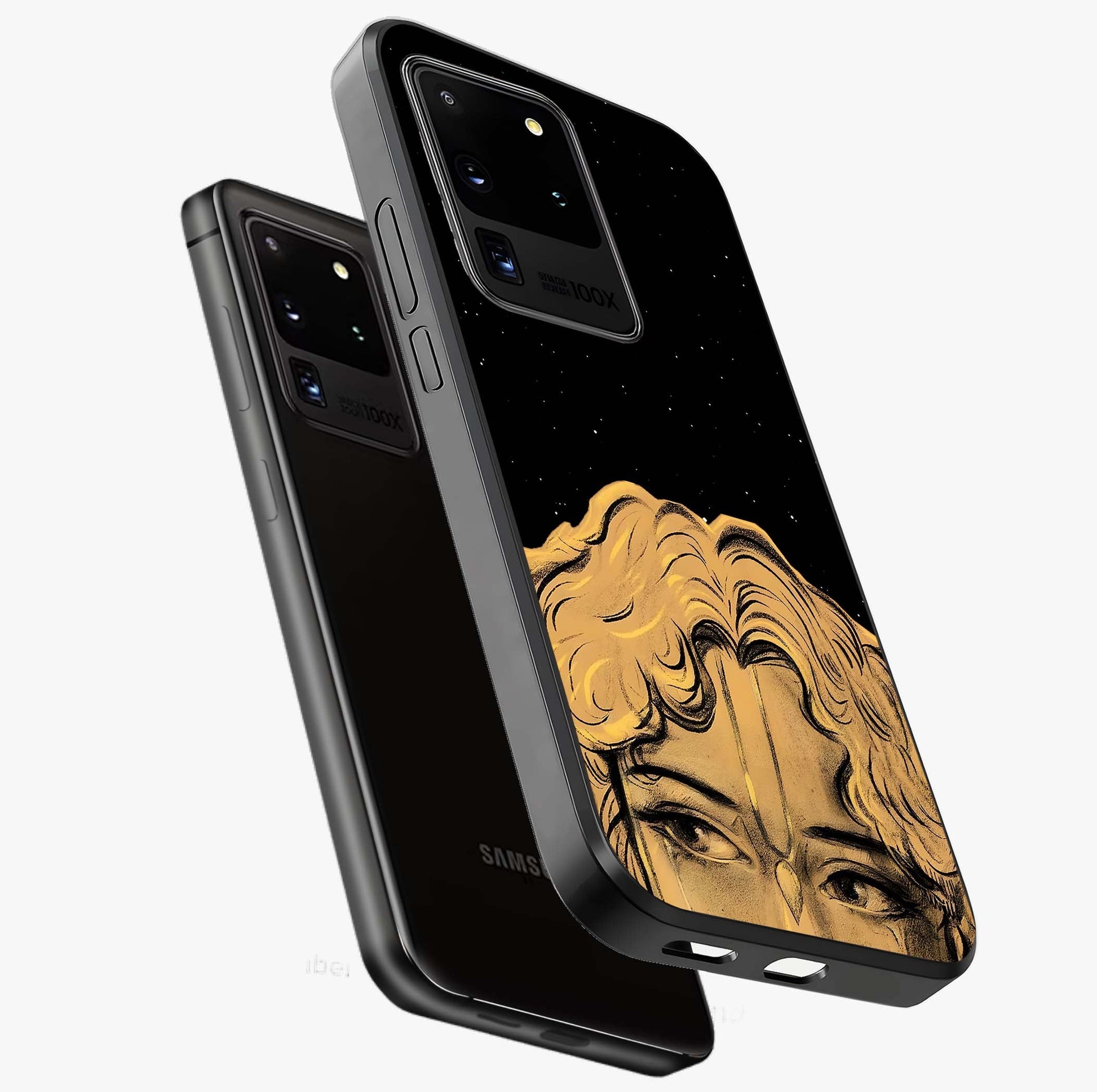 Shri Krishna Art Glass Case displayed in angled mockup highlighting spiritual Krishna illustration with divine aesthetic.