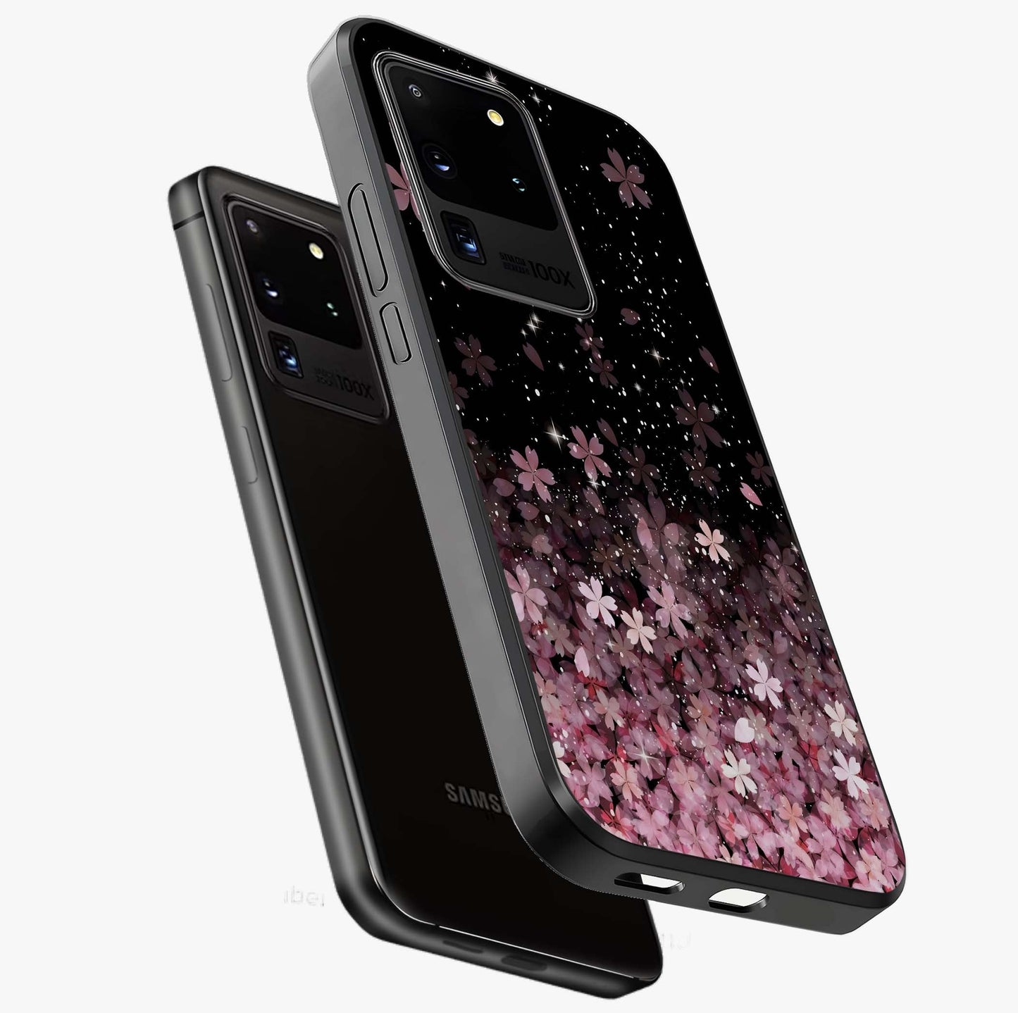 Small Starry Flowers Glass Case displayed in angled mockup highlighting tiny flower pattern with celestial aesthetic style.