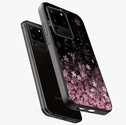 Small Starry Flowers Glass Case displayed in angled mockup highlighting tiny flower pattern with celestial aesthetic style.