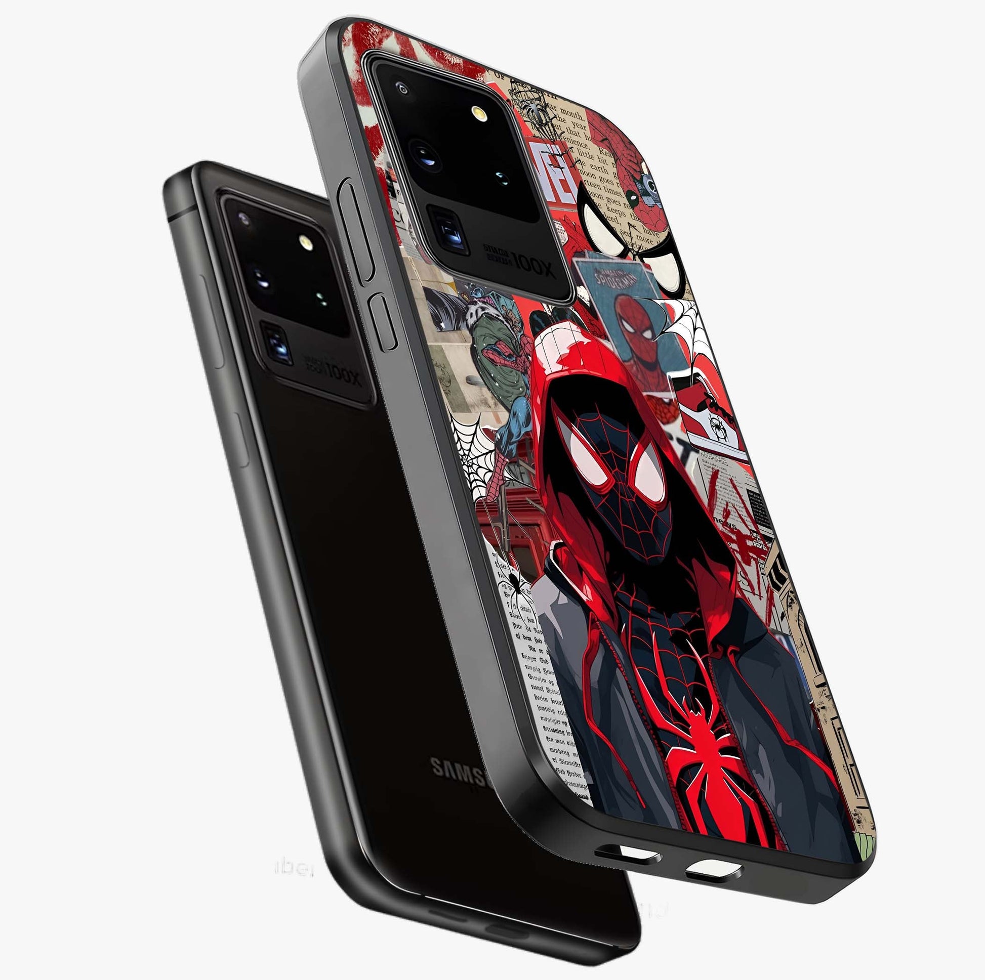 Spider Collage Street Glass Case displayed in angled mockup highlighting dynamic street style collage design with comic aesthetic.