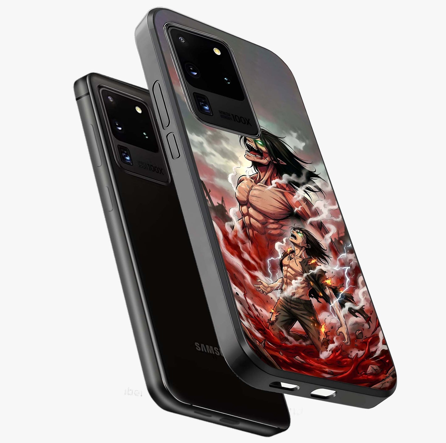 Titan Awakening Fury Glass Case displayed in angled mockup highlighting dramatic giant warrior design with bold anime aesthetic.