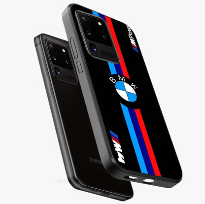 Turbo BMW Beast Glass Case displayed in angled mockup highlighting sleek racing car design with bold automotive aesthetic.