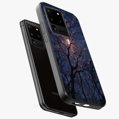 Twilight Sakura Serenade Glass Case displayed in angled mockup highlighting delicate sakura flower design with dreamy aesthetic.