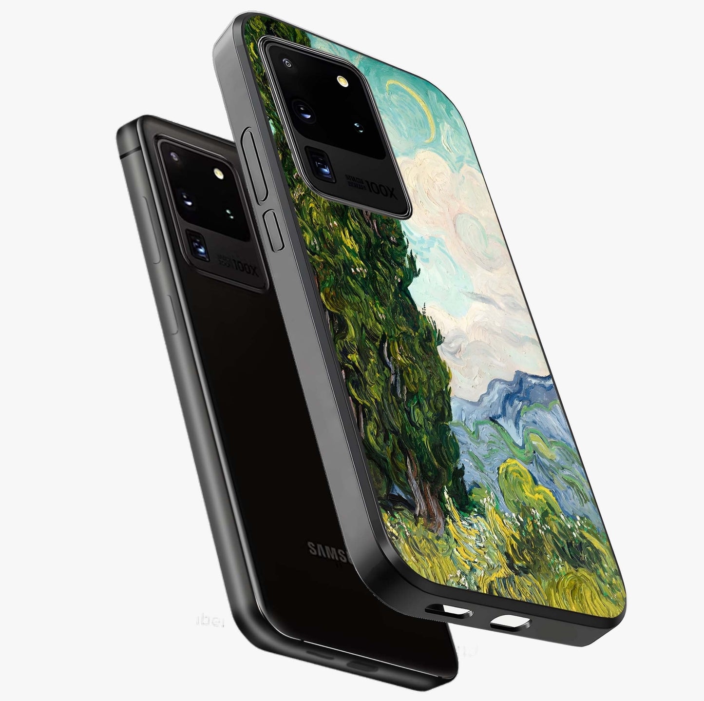 Van Gogh Vintage Art Glass Case displayed in angled mockup highlighting textured brushstroke design with classic aesthetic.