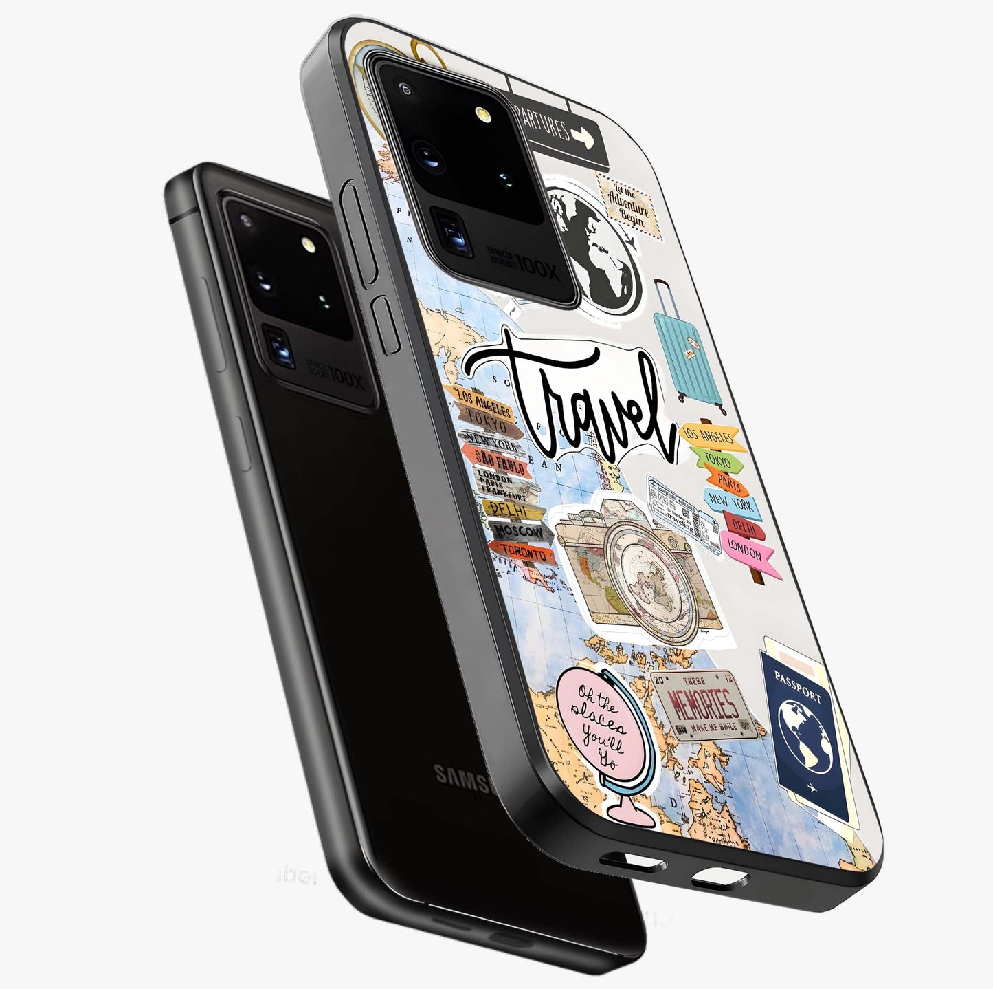 Wanderlust Journal Glass Case displayed in angled mockup highlighting adventure themed design with aesthetic travel vibe.