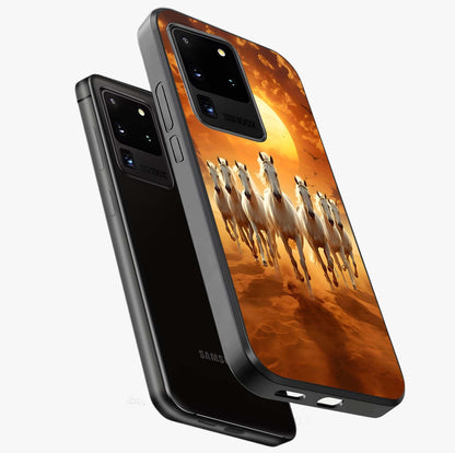 Wild Sunset Majesty Glass Case displayed in angled mockup highlighting vibrant sunset sky design with scenic aesthetic.