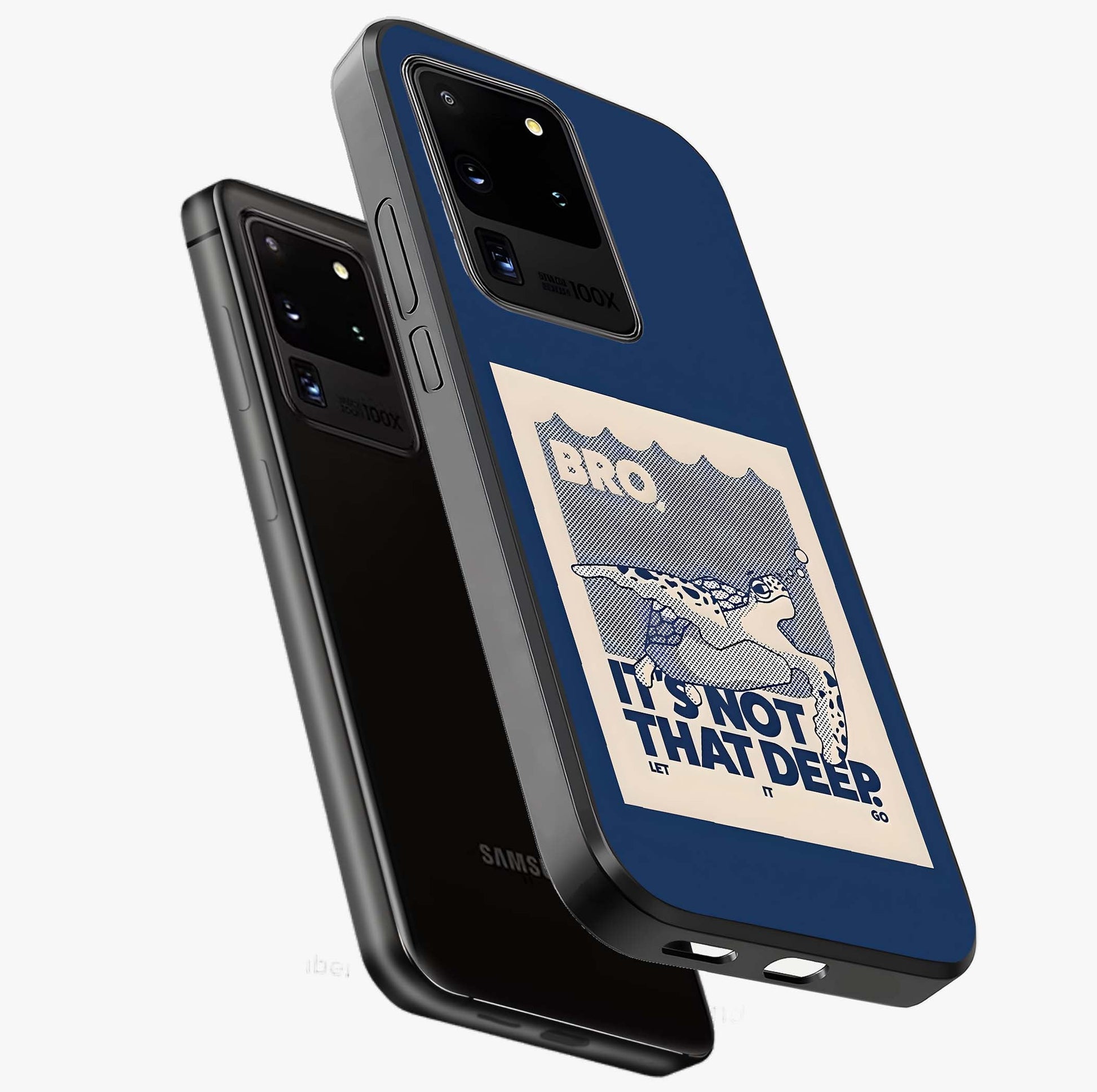 Worry Less Swim Glass Case displayed in angled mockup highlighting fun typography design with relaxed aesthetic style.
