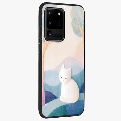 Cotton Dream Cat Glass Case upright view showcasing charming cat artwork with cozy dreamy theme.