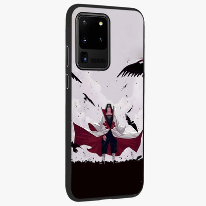 Crimson Crow Ascension Glass Case upright view showcasing dramatic crow artwork with bold gothic theme.