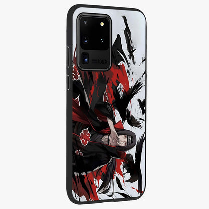 Crimson Crow Illusion Glass Case upright view showcasing striking crow illusion artwork with intense crimson theme.