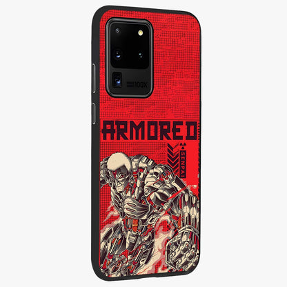 Crimson Mecha Titan Glass Case upright view showcasing dynamic robotic titan design with sci-fi inspired theme.