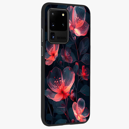 Dark Shade of Flower Glass Case upright view showcasing delicate flower artwork with rich dark floral theme.