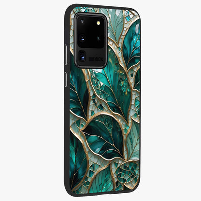 Emerald Leaf Glass Glass Case upright view showcasing fresh green leaf artwork with calming nature inspired style.