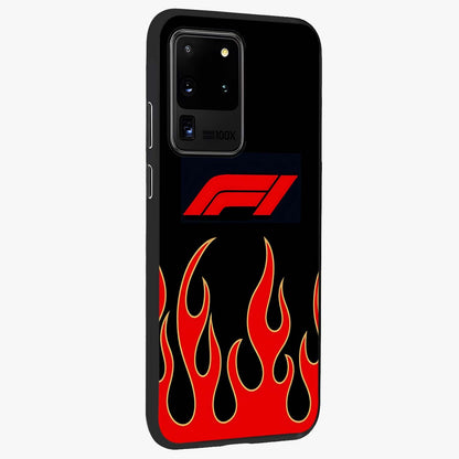 Fire F11 Glass Case upright view showcasing dynamic flame artwork with intense visual theme.