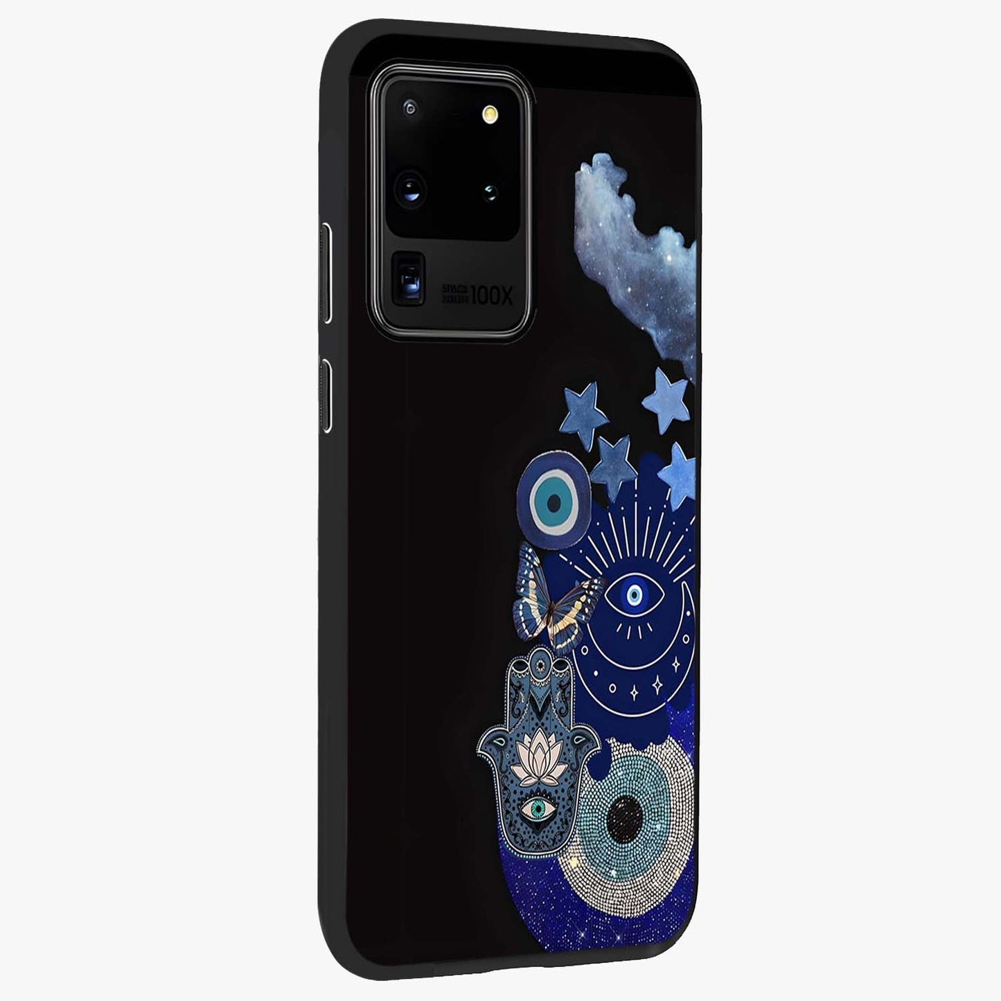 Galactic Charm Cluster Glass Case upright view showcasing glowing cosmic charm artwork with magical celestial style.