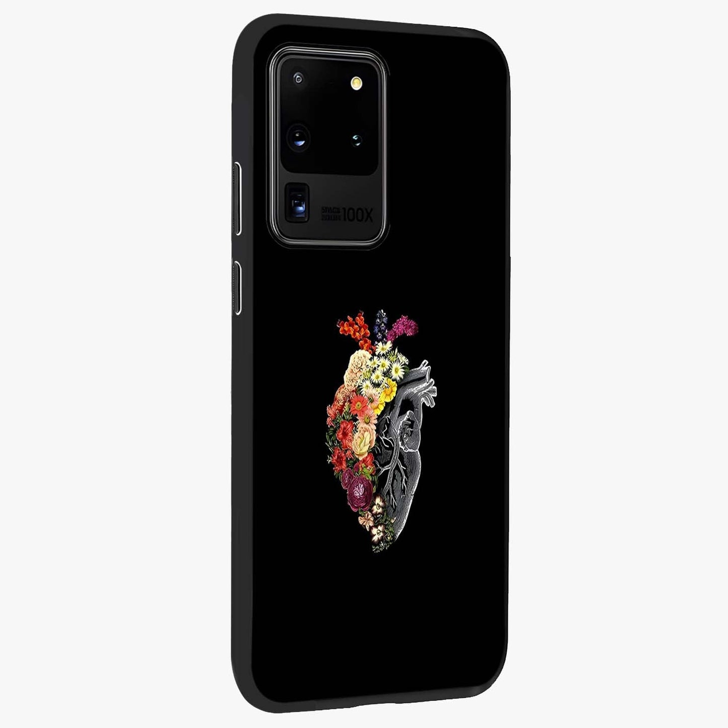 Heart With Flowers Glass Case upright view showcasing decorative heart and floral artwork with sweet romantic theme.